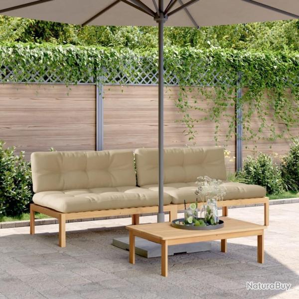 Canap�s centraux palette de jardin 2pcs et coussins bois acacia