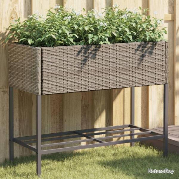 Jardini�re avec �tag�re gris r�sine tress�e