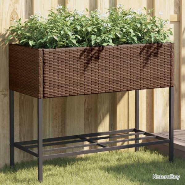 Jardini�re avec �tag�re marron r�sine tress�e