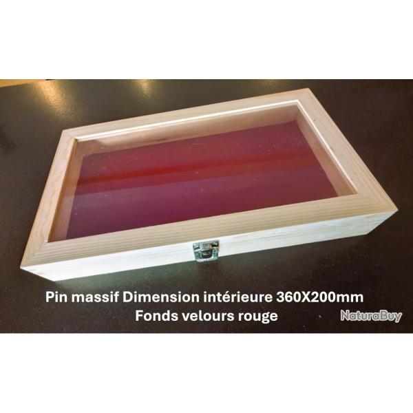 COFFRET BOIS PIN MASSIF AVEC VITRE POUR EXPOSITION ARMES REVOLVER PISTOLET SANS PRIX DE RESERVE