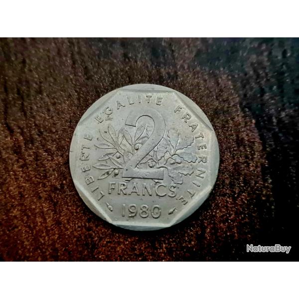 2 francs 1980 Semeuse D'APRES O.ROTY, tranche stri�e, nickel