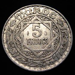Maroc piece de 5 francs 1952 ttb "empire cherifien" diametre 24,8 mm