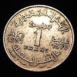 Maroc piece de 1 francs  1951 ttb "empire cherifien" diametre 18,8 mm