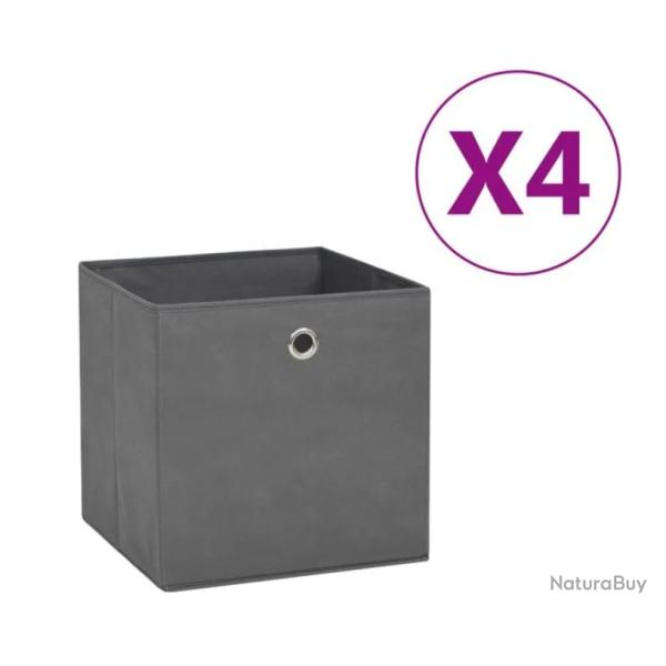 Bo�tes rangement tissu intiss� gris 28x28x28 cm pliables avec oeillet