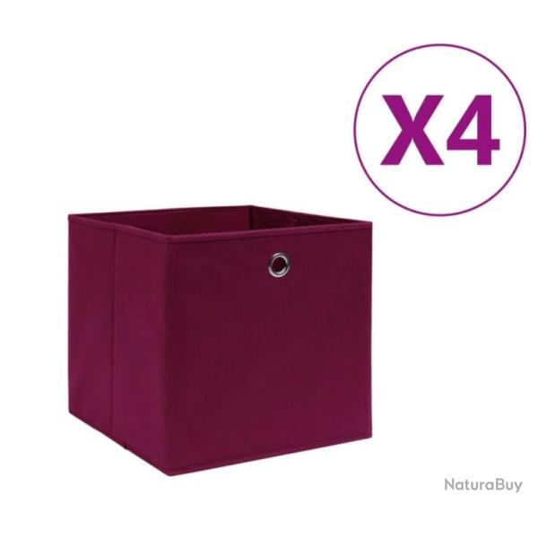 Bo�tes rangement tissu intiss� rouge fonc� 28x28x28 cm pliables avec oeillet