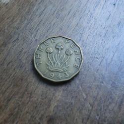 monnaie grande bretagne 3pence  1943
