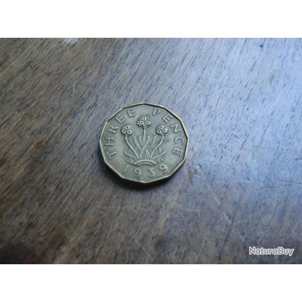 monnaie grande bretagne 3pence  1939