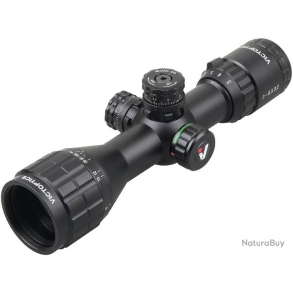 Lunette VictOptics Cerato C3 3-9x32 SFP Ultra Compacte Mildot AO �clairage R/V BDC + Anneaux Weaver