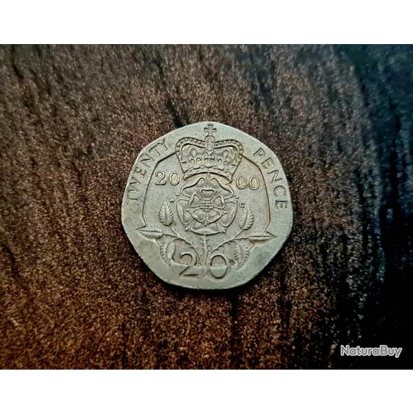PIECE 20 pence Elizabeth II 4e effigie, type rose ann�e 2000