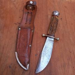 Couteau de Chasse GERMANY CHROM 6302/6  Manche en Bois de Cerf avec &Eacute;tui en cuir