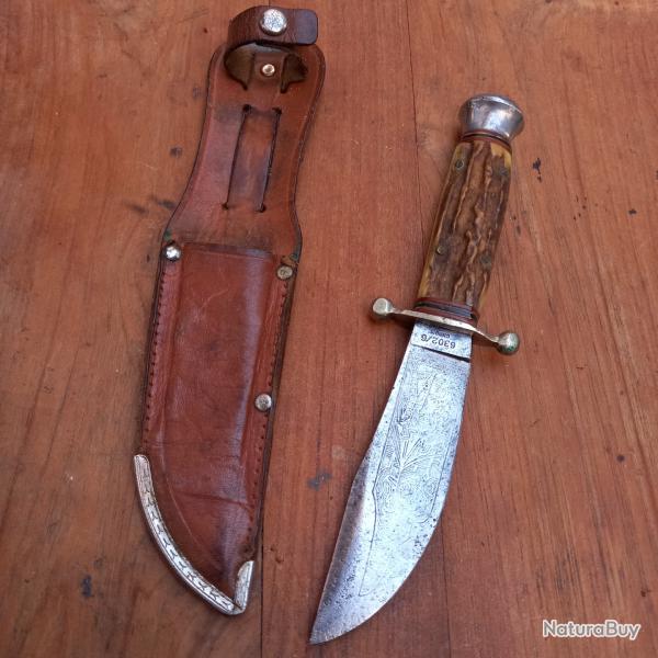 Couteau de Chasse GERMANY CHROM 6302/6  Manche en Bois de Cerf avec �tui en cuir