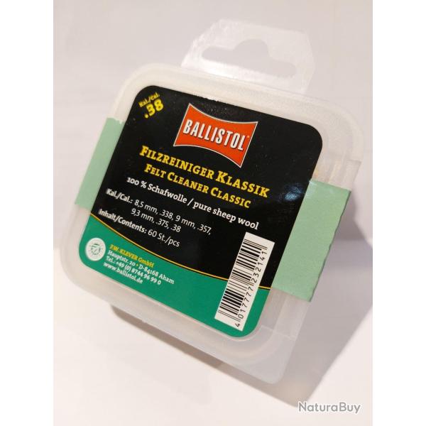 Tampon de nettoyage BALLISTOL Feutre Classique Cal. 38 - 8,5mm - 60 Pcs