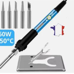 Fer &agrave; Souder 60W Soudure Pr&eacute;cise Temp&eacute;rature R&eacute;glable 450&deg;C + 5 Pannes + Socle