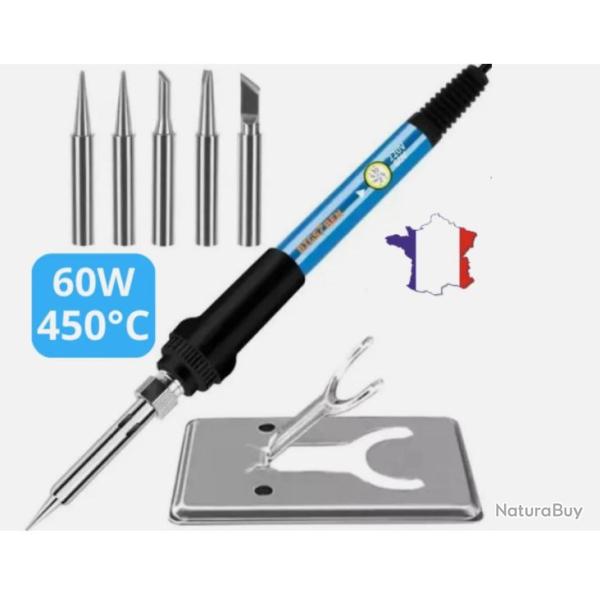 Fer � Souder 60W Soudure Pr�cise Temp�rature R�glable 450�C + 5 Pannes + Socle