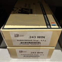 Munitions 243 win subsoniques 70gr. 4,5g x 20 ou 40