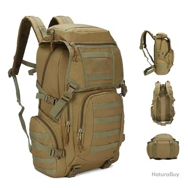 Sac � Dos Tactique 50L Imperm�able Randonn�e Camping Chasse P�che Escalade Kaki