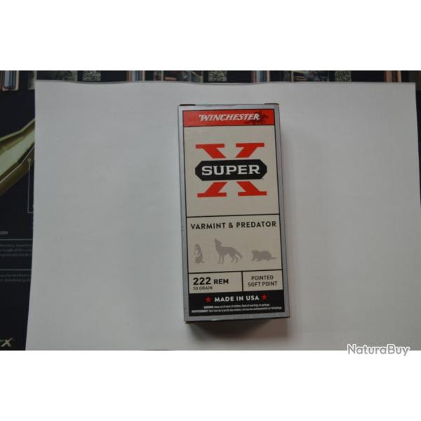 1 BOITE DE 20 MUNITIONS WINCHESTER CALIBRE 222 REM  50 GR/3.2G  PSP NEUVE