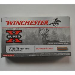 1 BOITE DE 20 MUNITIONS WINCHESTER CALIBRE 7 RM 175 GR/11.3G  POWER POINT NEUVE
