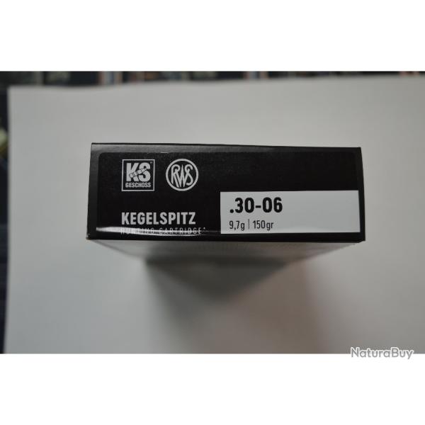 1 BOITE DE 20 MUNITIONS RWS KS CALIBRE 30-06 EN 9.7G/150 GR NEUVE