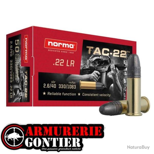 Munitions NORMA TAC 22LR LRN 40GR X50