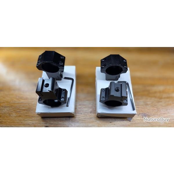 lot de colliers de montage lunette diam�tre 25.4mm rail de 11 mm