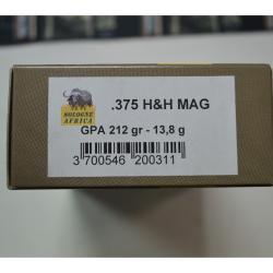 1 BOITE DE 20 MUNITIONS SOLOGNE AFRICA CALIBRE 375 HH MAG GPA 212GR /138G NEUVE