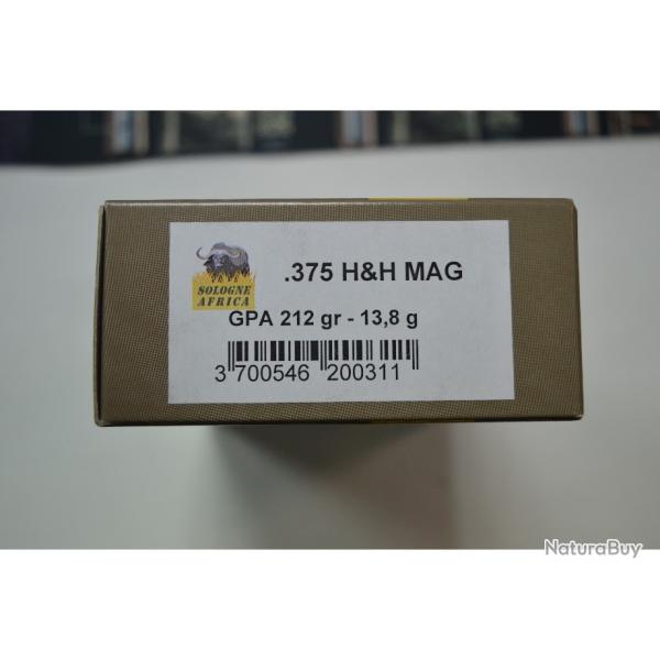 1 BOITE DE 20 MUNITIONS SOLOGNE AFRICA CALIBRE 375 HH MAG GPA 212GR /138G NEUVE