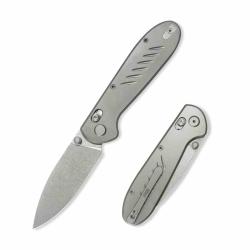 Couteau GEO Knife Frost Lame Drop Point Acier M390 Manche Titane Gris Crossbar Lock GEO2501A