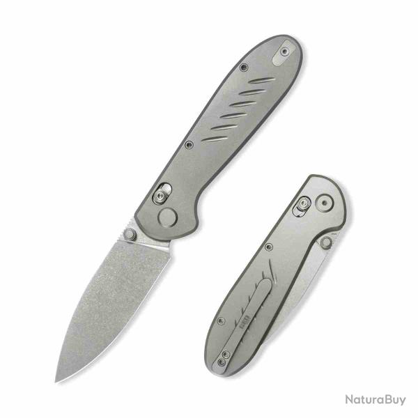 Couteau GEO Knife Frost Lame Drop Point Acier M390 Manche Titane Gris Crossbar Lock GEO2501A