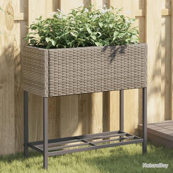 Jardini�re avec �tag�re gris r�sine tress�e