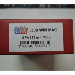 1 BOITE DE 20 MUNITIONS SOLOGNE GPA CALIBRE 338 WIN MAG 13.8G/213GR NEUVE