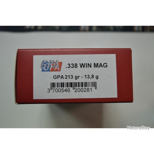 1 BOITE DE 20 MUNITIONS SOLOGNE GPA CALIBRE 338 WIN MAG 13.8G/213GR NEUVE