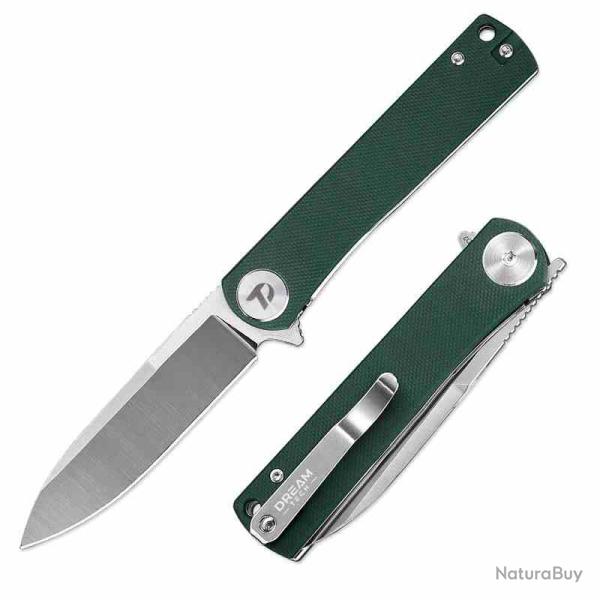 Couteau Dreamtech Lame Drop Point Acier D2 Manche Micarta Vert Liner Lock DTK3896MGR