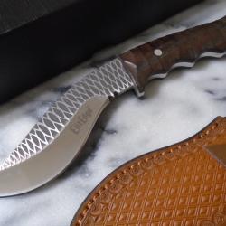 Elk Ridge - Couteau de chasse Survie Camp Lame Kukri Acier Inoxydable Manche Bois Etui Cuir
