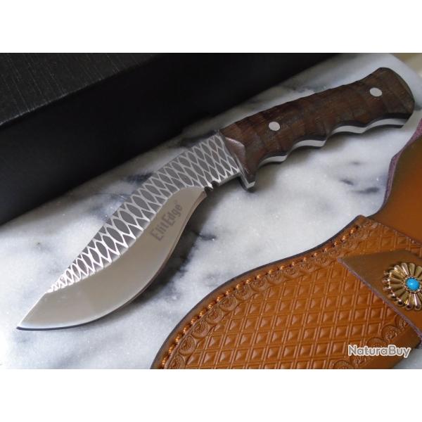 Elk Ridge - Couteau de chasse Survie Camp Lame Kukri Acier Inoxydable Manche Bois Etui Cuir