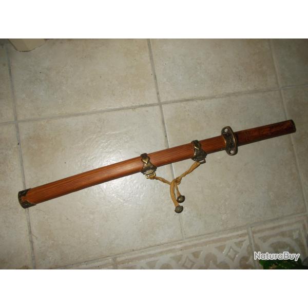 ancienne replique katana japonais japon samourai lame brillante non coupante bois metal bronze ?