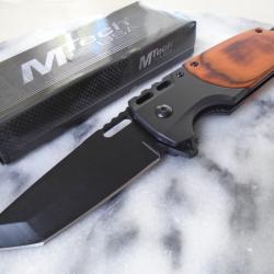 Couteau Semi Automatic Tactical Urbain Mtech Lame Tanto Acier 3Cr13 Manche Alu/Bois Brown Linerlock