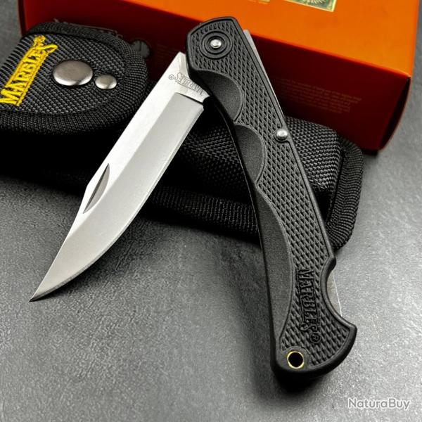 Grand Couteau Chasse Marbles Black Manche Abs Lame Acier 440 S�curit� Locback Etui Nylon