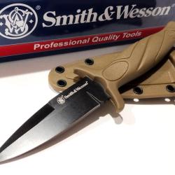Couteau de Combat Tactical Smith&Wesson Boot Lame Acier 8Cr13MoV Manche Desert Etui plastic rigide