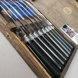 Coffret luxe couteaux &eacute;b&egrave;ne manches sculpt&eacute;s
