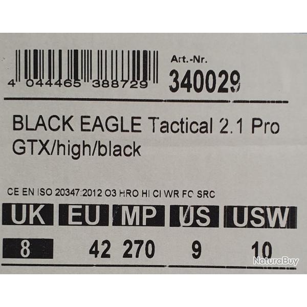 Chaussures HAIX modele BLACK EAGLE Tactical 2.1 pro GTX high/black Taille 42