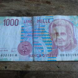 billet 1000 lire  /  UH. 832191 H    3 / 10 / 1990