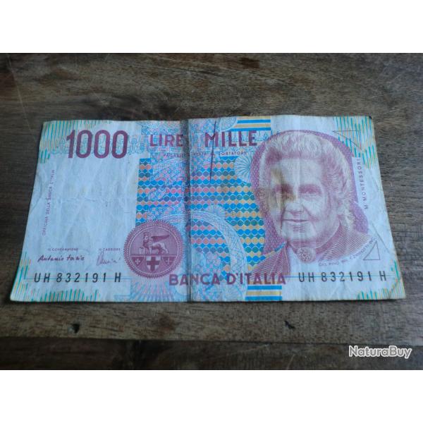 billet 1000 lire  /  UH. 832191 H    3 / 10 / 1990