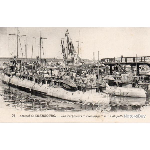 CPA - Marine de Guerre - Arsenal de CHERBOURG -Les Torpilleur " Flamberge " et " Catapulte " -N�6063