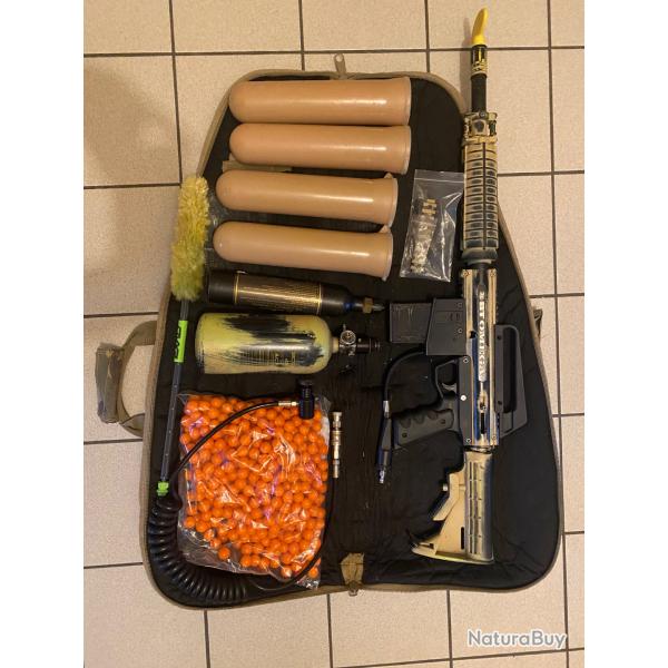 M16 paintball avec housse de transport, r�servoirs Co2, r�servoirs billes et billes