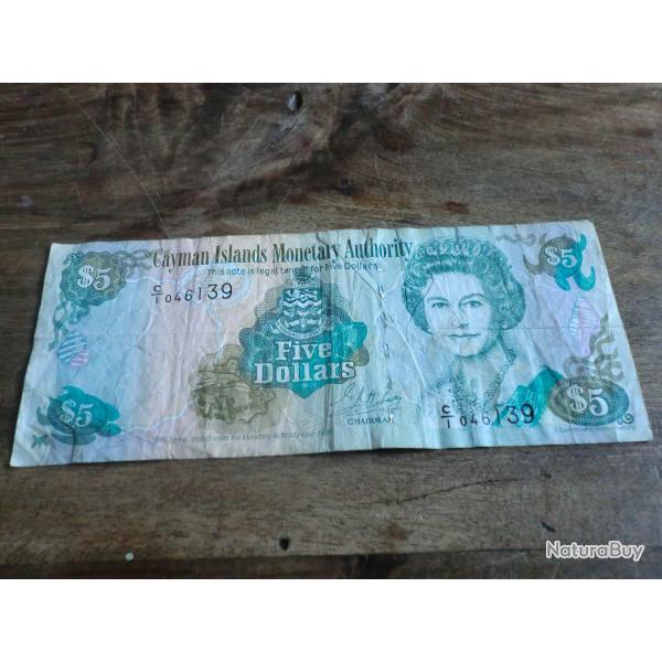 billet iles caimans  five dollards