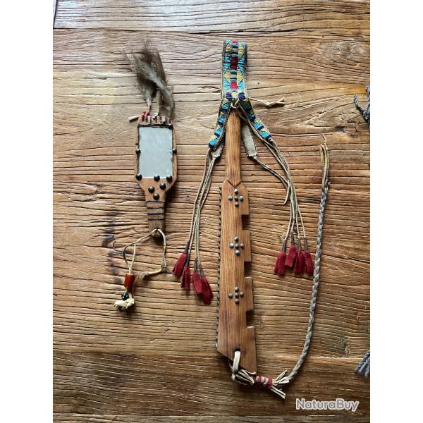 Lot Cravache et miroir indien