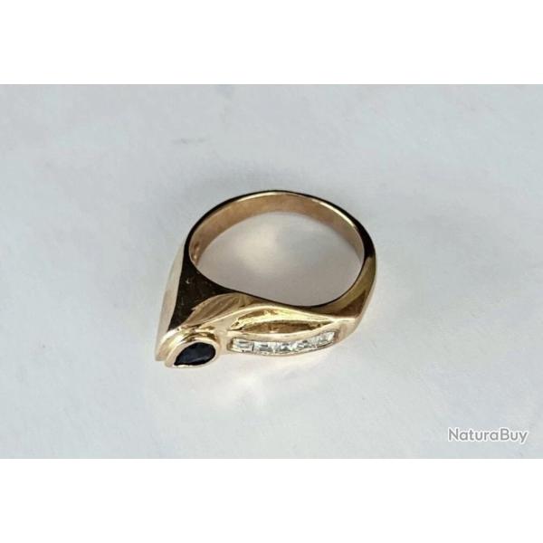 Imposante bague en or massif 14 carats - saphir - taille 55