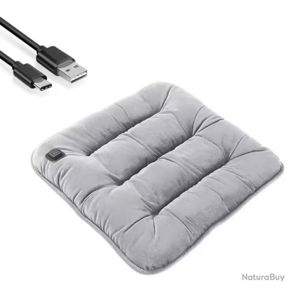 Coussin de si�ge chauffant Mati�re douce & confort thermique USB 5V / 12V Gris