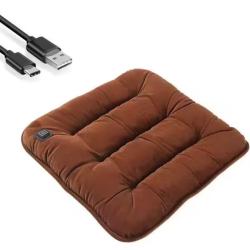 Coussin de si&egrave;ge chauffant Mati&egrave;re douce & confort thermique USB 5V / 12V Marron